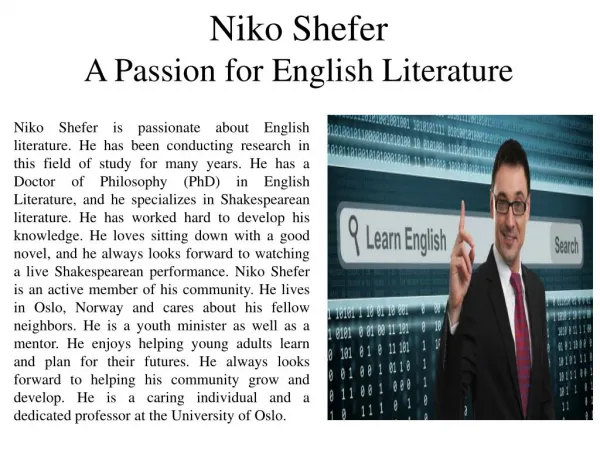 Niko Shefer - A Passion for English Literature