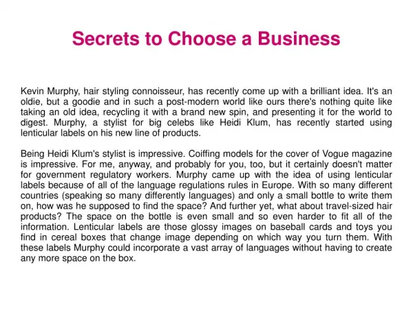 Secrets to Choose a Business
