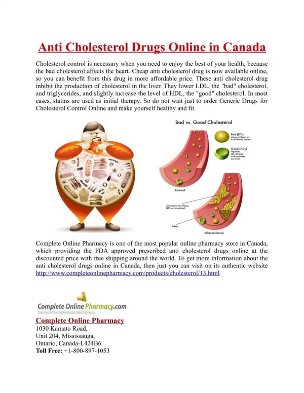 Anti Cholesterol Drugs Online in Canada