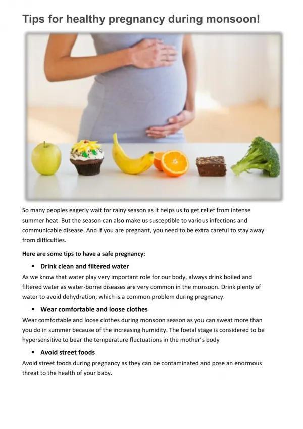 Tips for healthy pregnancy during monsoon