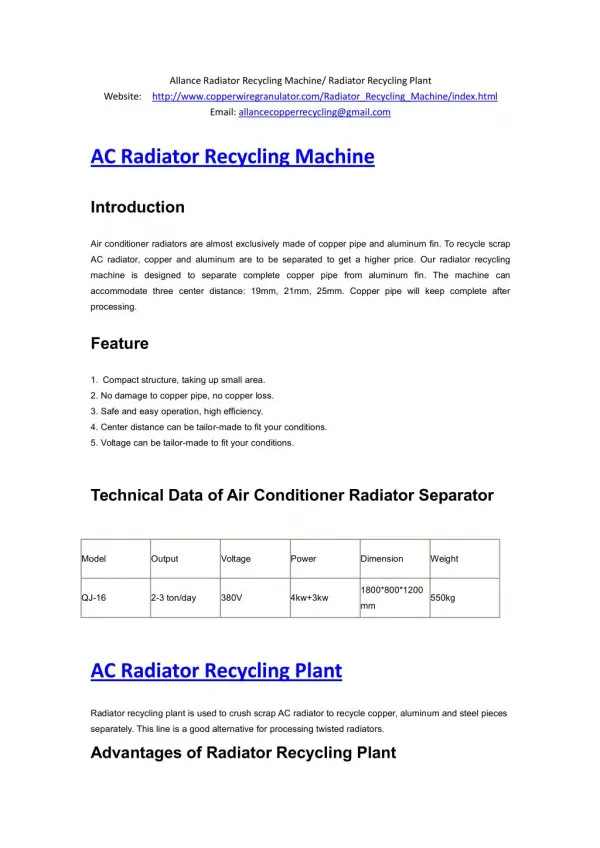Allance Radiator Recycling Machine