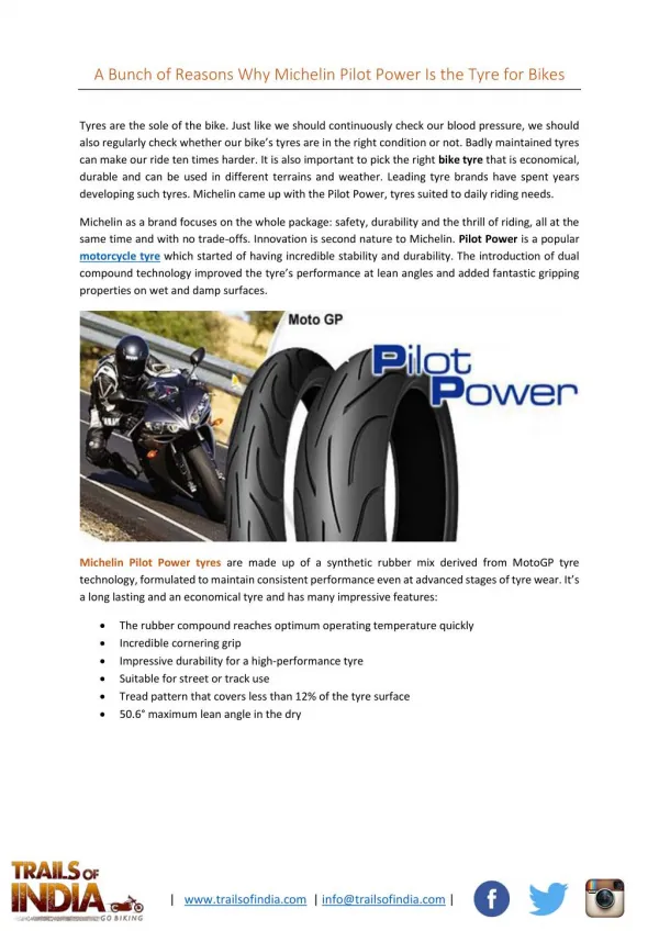 A Bunch of Reasons Why Michelin Pilot Power Is The Tyre For Bikes