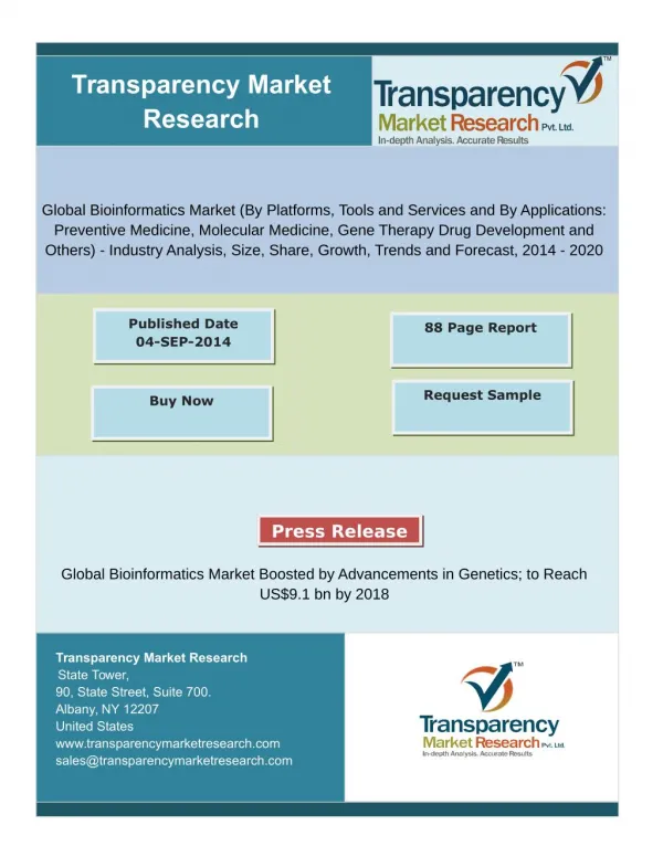 Bioinformatics Market to Exhibit the Fastest Growth Rate During the Forecast Period of 2016-2020