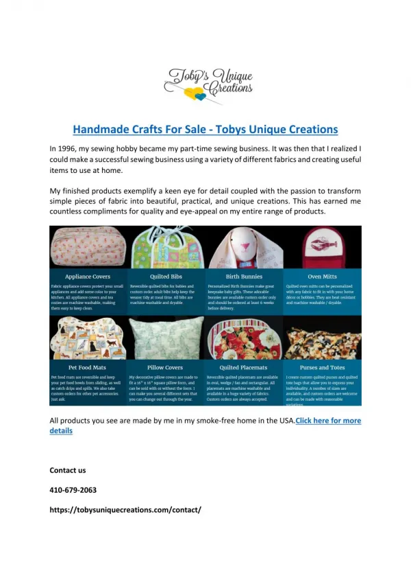 Handmade Crafts For Sale - Tobys Unique Creations