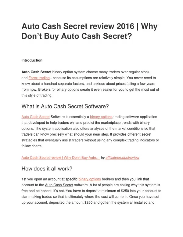 Auto Cash Secret review 2016 | Why Don’t Buy Auto Cash Secret?