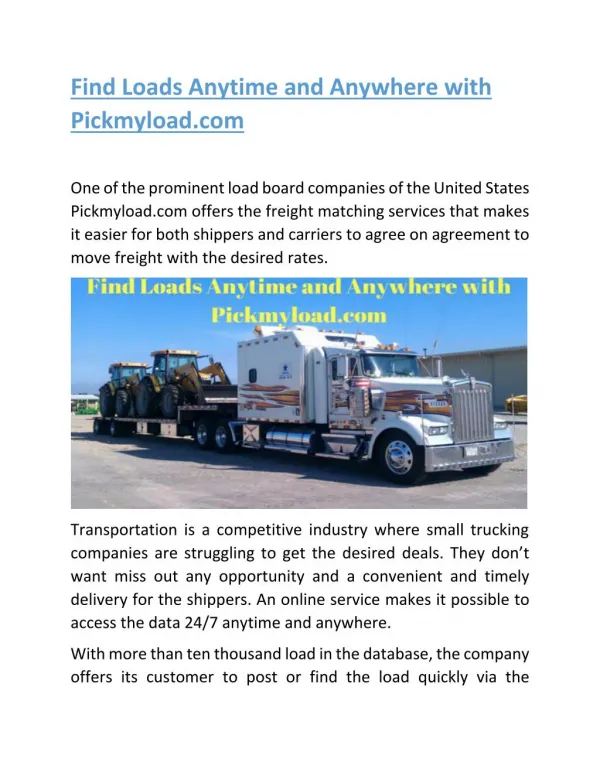 Find Loads Anytime and Anywhere with Pickmyload.com