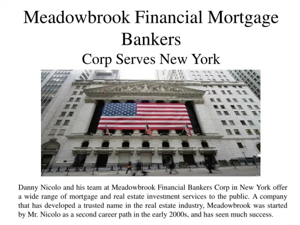 Meadowbrook Financial Mortgage Bankers Corp Serves New York