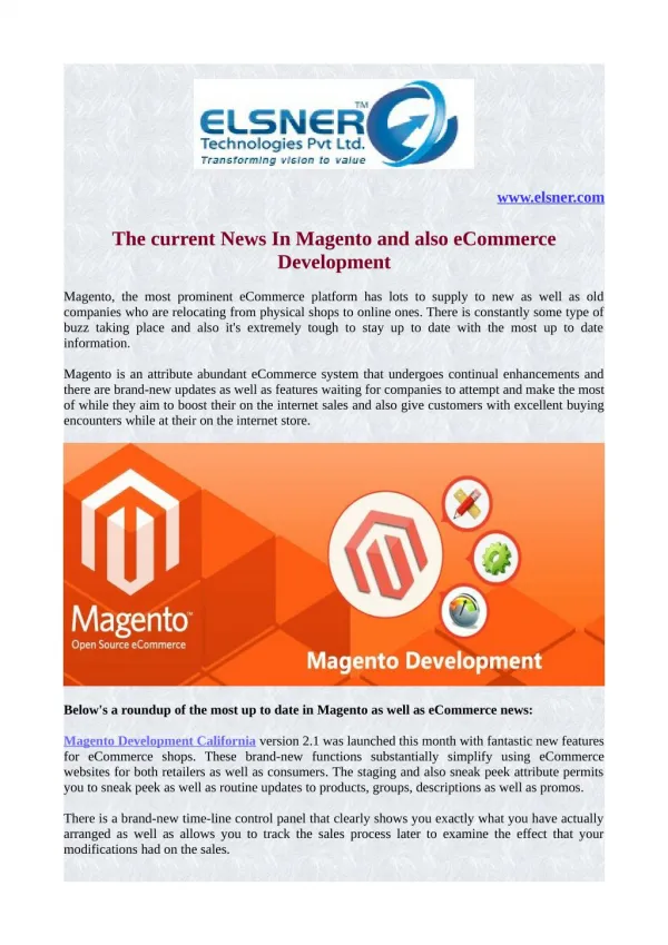 The current News In Magento and also eCommerce Development