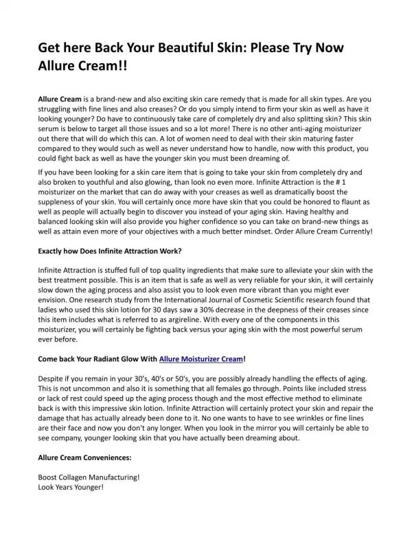 Get here Back Your Beautiful Skin: Please Try Now Allure Cream!!