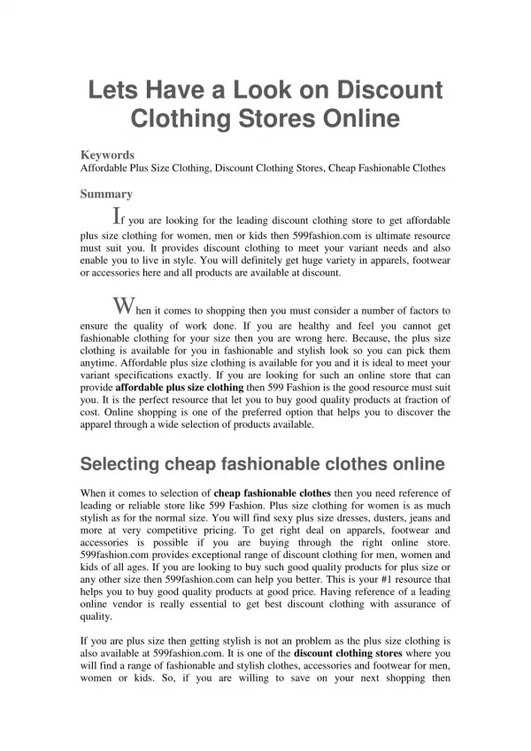 Lets Have a Look on Discount Clothing Stores Online