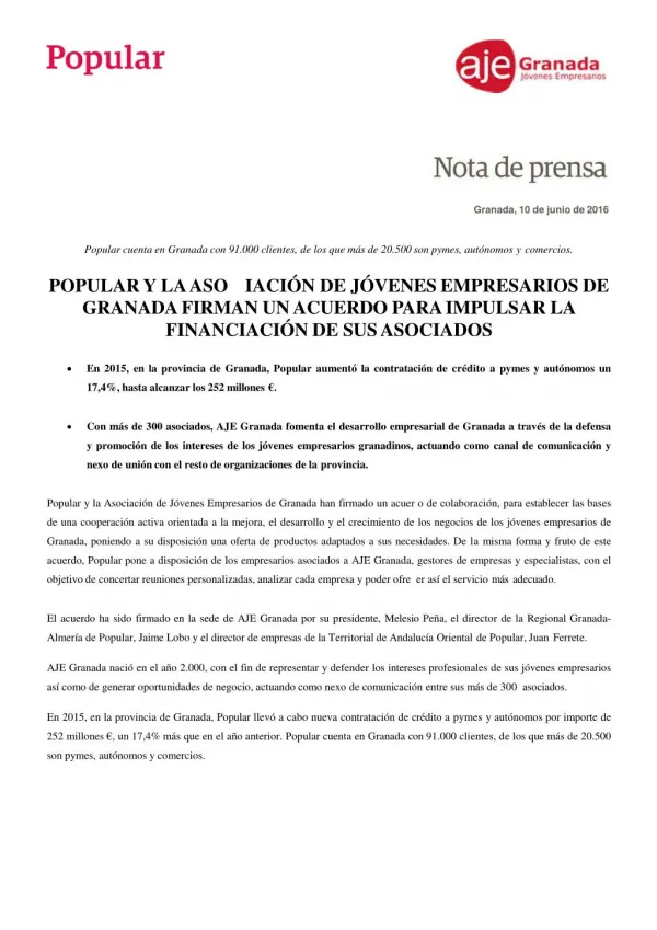 Ángel Ron y la Asociación de Jóvenes de Granada firman un acuerdo para impulsar la financiación de sus asociados