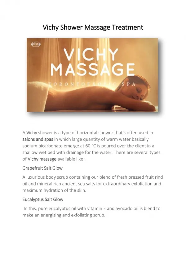 Benefit of Vichy Shower Massage Treatment