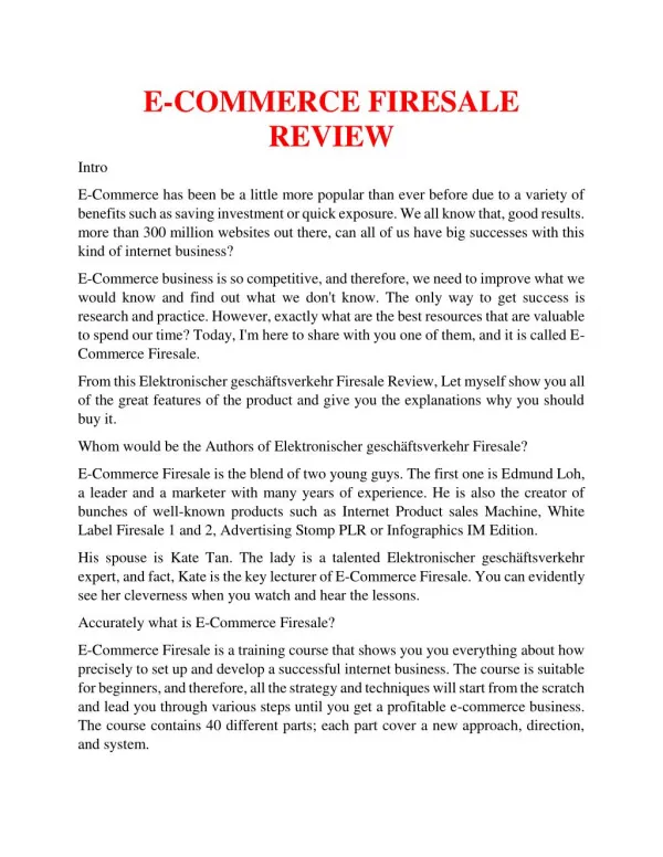 E-Commerce Firesale Review