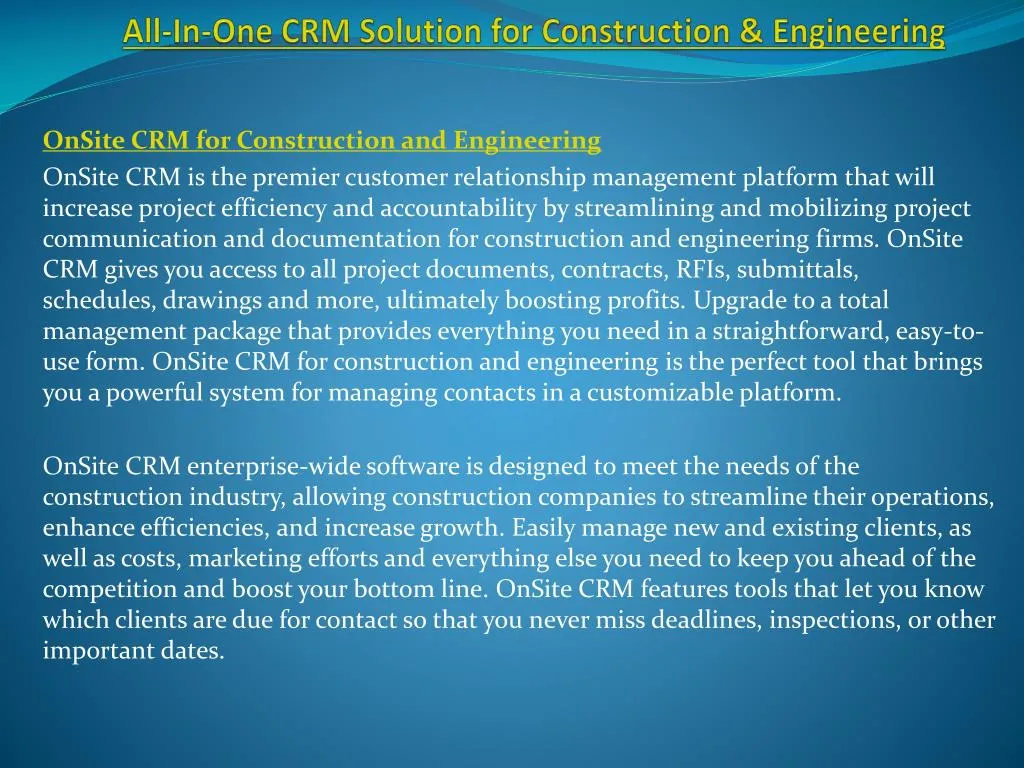 all in one crm solution for construction engineering