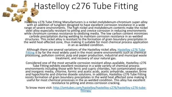 Hastelloy c276 Tube Fititing