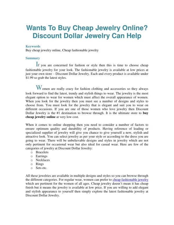 Wants To Buy Cheap Jewelry Online? Discount Dollar Jewelry Can Help