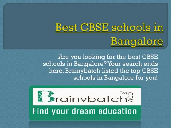 List of Top CBSE schools in Bangalore