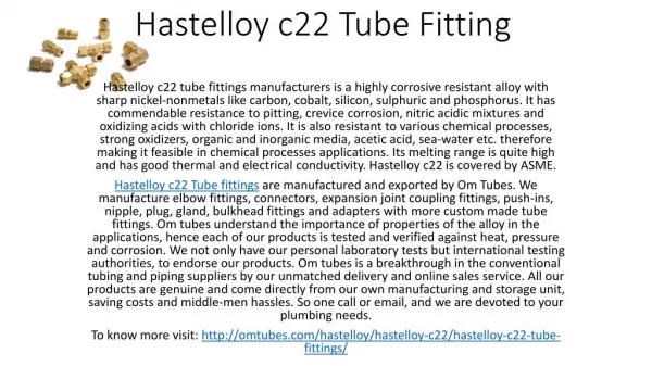 Hastelloy c22 Tube Fitting