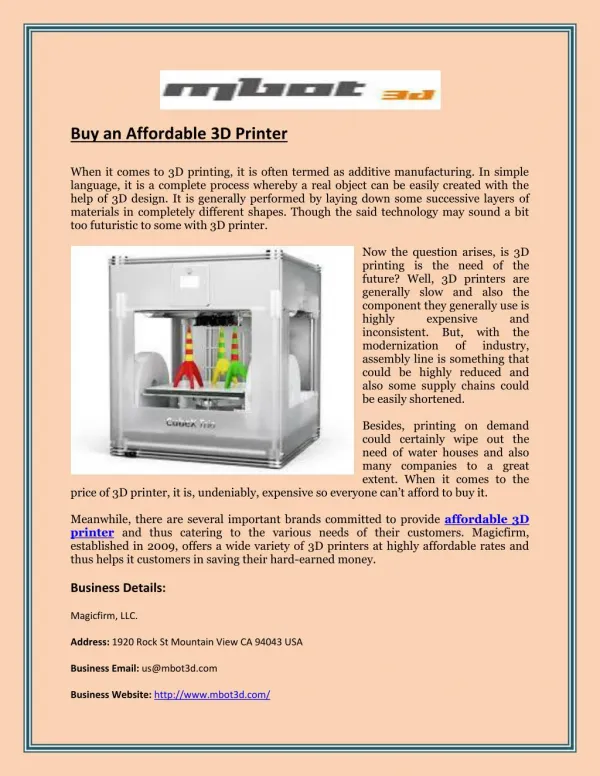 Buy an Affordable 3D Printer