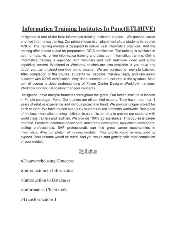 Informatica training in pune (ETLhive)
