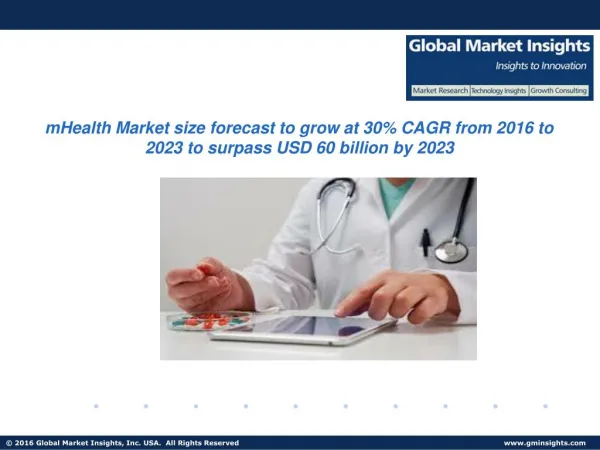mHealth Market size forecast to grow at 30% CAGR from 2016 to 2023 to surpass USD 60 billion by 2023