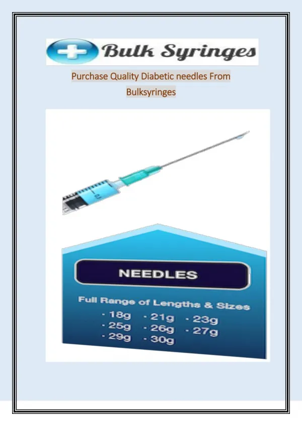 Purchase Quality Diabetic needles From Bulksyring