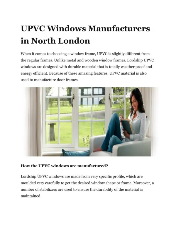UPVC Windows Manufacturers in North London