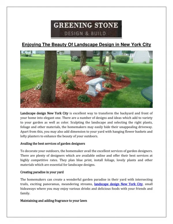 Enjoying The Beauty of Landscape Design New York City - Greening Stone
