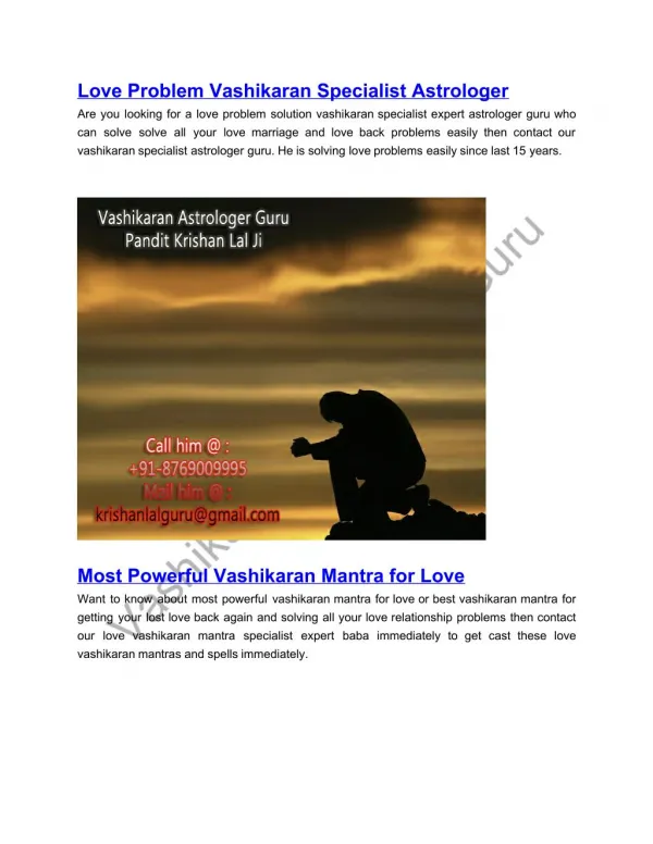 Vashikaran Specialist Astrologer in India