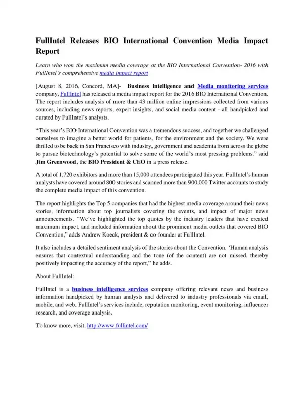 FullIntel Releases BIO International Convention Media Impact Report