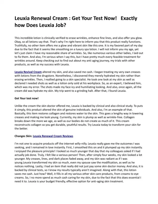 Leuxia Renewal Cream : Get Your Test Now! Exactly how Does Leuxia Job?