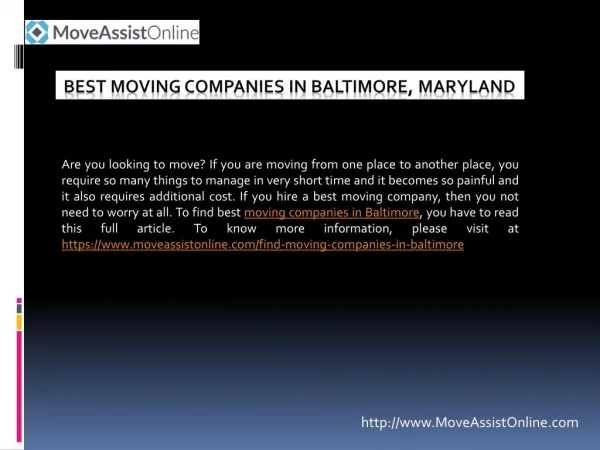 2016's Top Moving Companies in Baltimore, Maryland