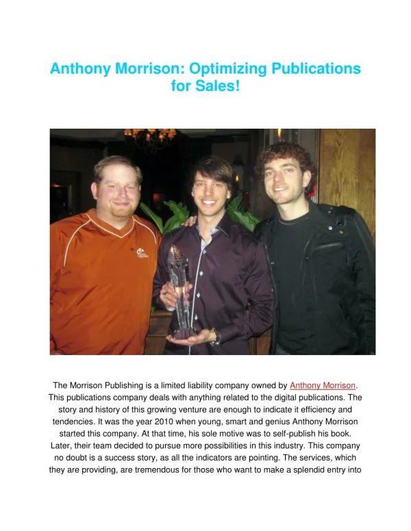Anthony Morrison: Optimizing Publications for Sales!