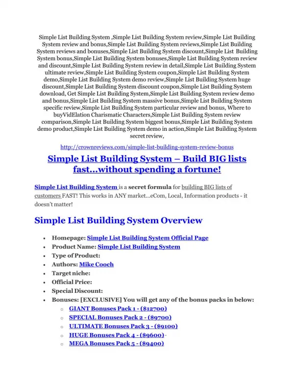 Simple List Building System review demo & BIG bonuses pack
