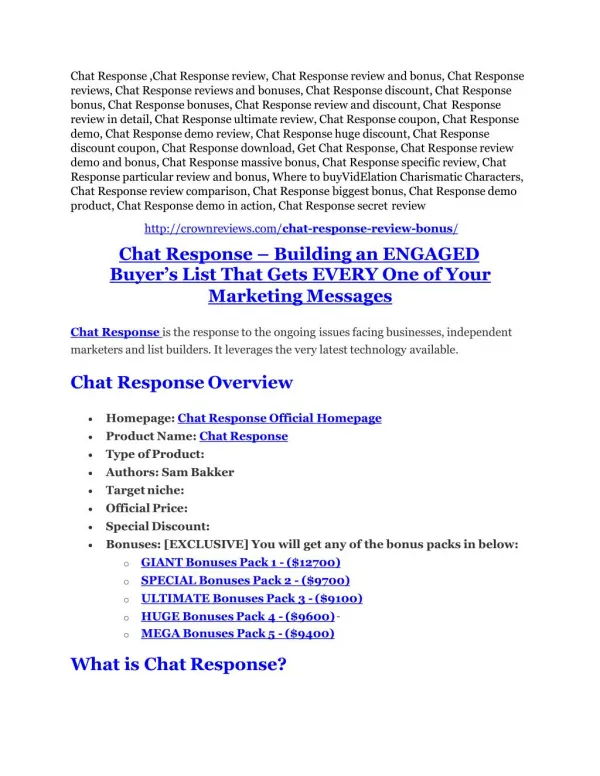 Chat Response Review-(FREE) $32,000 Bonus & Discount