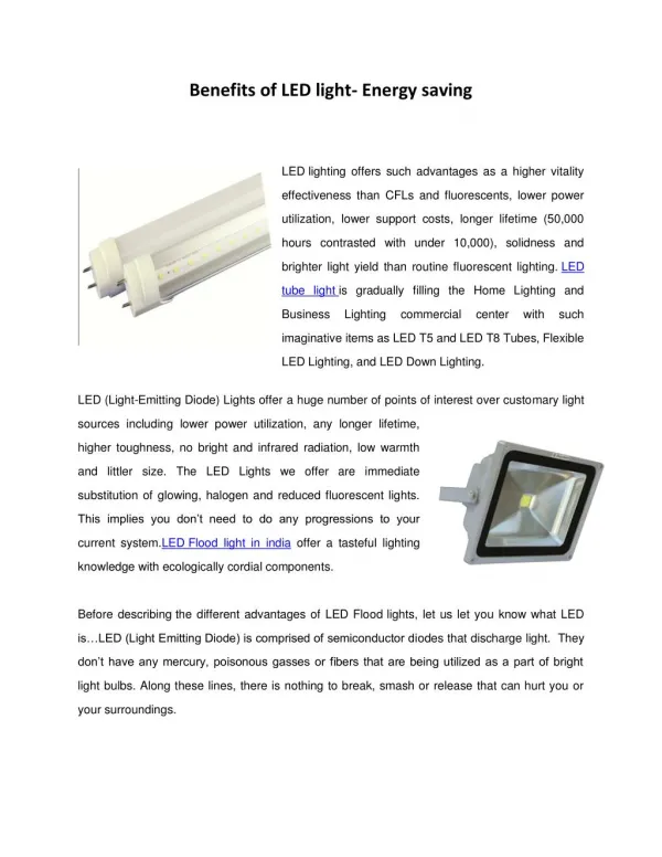 Benifits of LED light- Energy saving