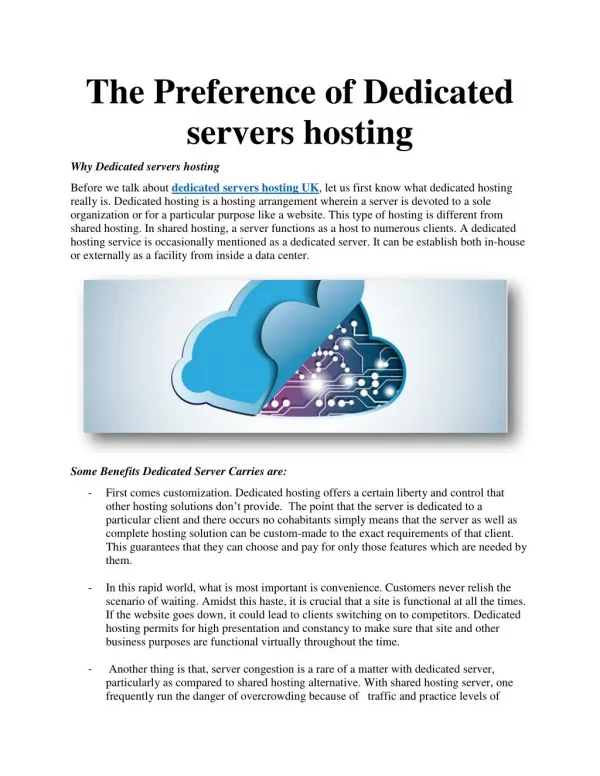 The Preference of Dedicated servers hosting