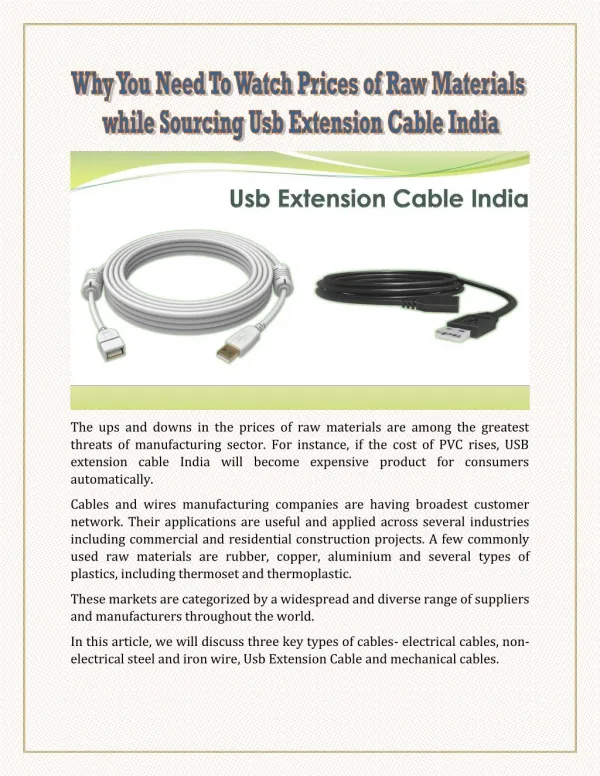 Why You Need To Watch Prices of Raw Materials while Sourcing Usb Extension Cable India