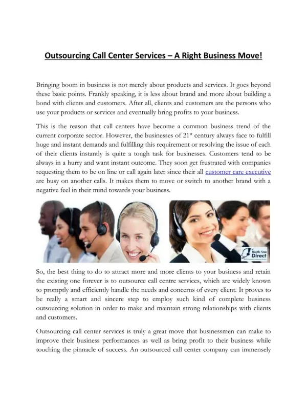 Expand Your Business With The Assistance Of Outsourced Call Center Services