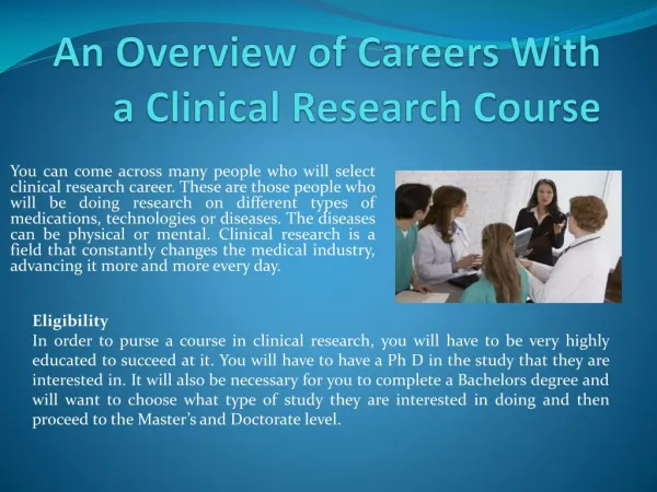 Overview of Careers With a Clinical Research Course