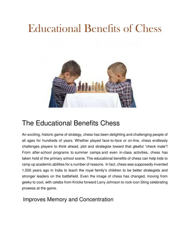 Educational Benefits Of Chess