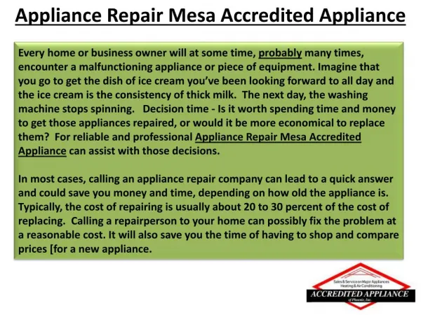 Appliance Repair Mesa Accredited Appliance