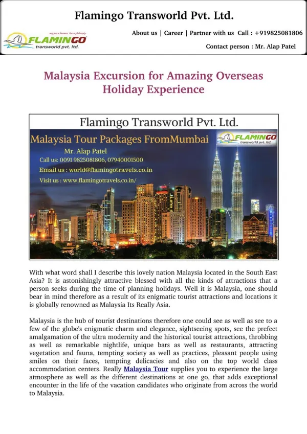Malaysia Tour packages for Amazing Overseas Holiday Experience