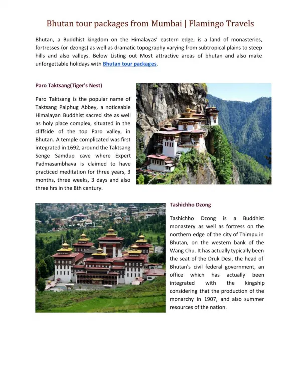 Bhutan tour packages from Mumbai | Flamingo Travels