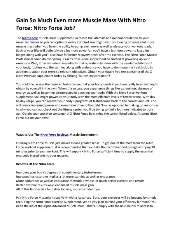 Gain So Much Even more Muscle Mass With Nitro Force: Nitro Force Job?