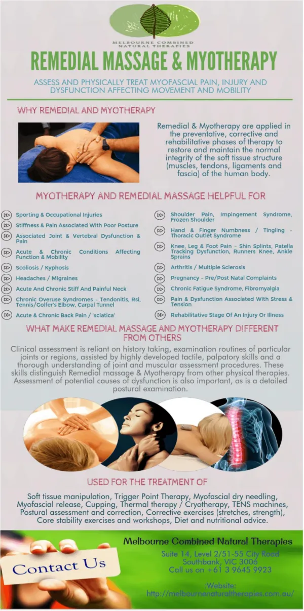 Remedial Massage & Myotherapy For Treat Myofascial Pain and Injury