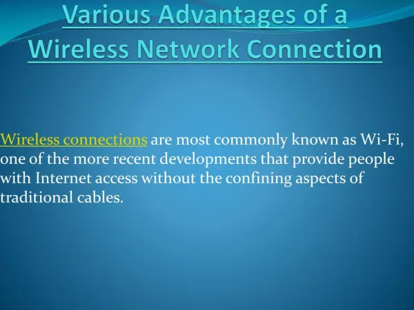 Wireless Network Connection Advantages