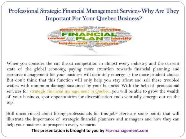 Professional Strategic Financial Management Services-Why Are They Important For Your Quebec Business?
