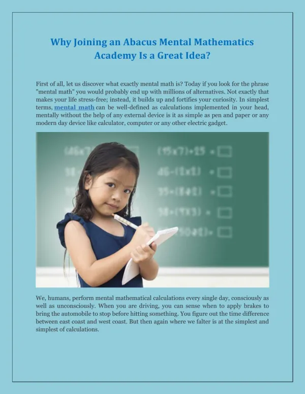 Why Joining an Abacus Mental Mathematics Academy Is a Great Idea?