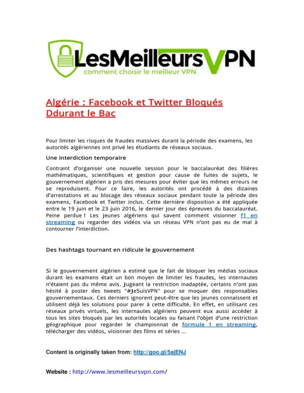 Algérie : Facebook et Twitter Bloqués Ddurant le Bac